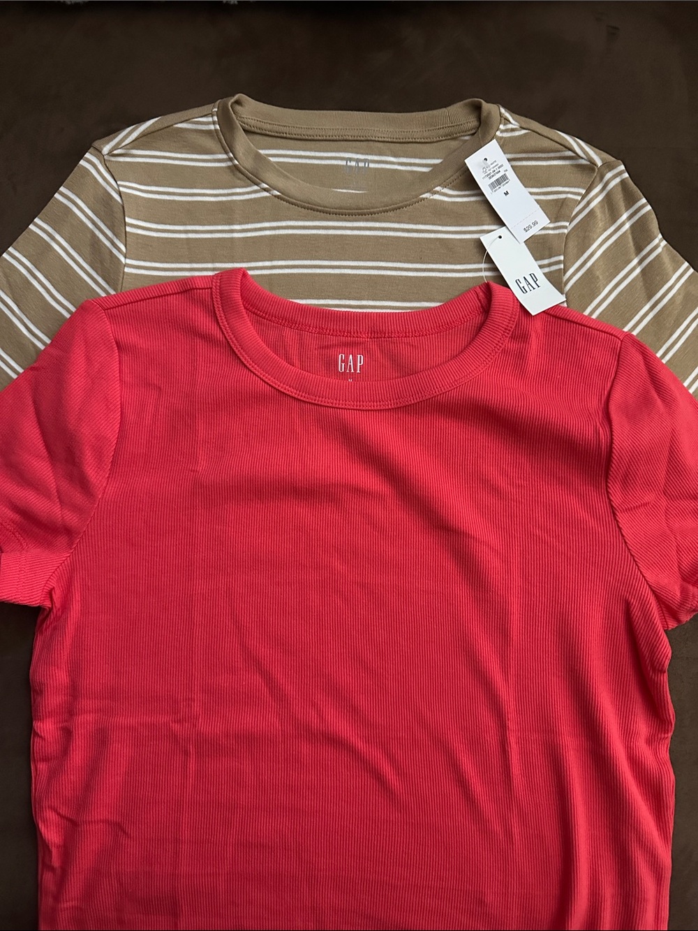 GAP Short Sleeve Tees in Coral Red and Tan Stripe